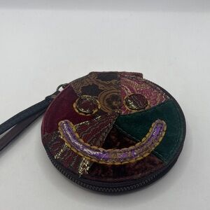 VTG Lucky Brand Multi Color Smiley Face Round Wristlet Y2K Patchwork mixed media